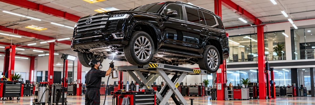 Toyota — Land Cruiser on the lift