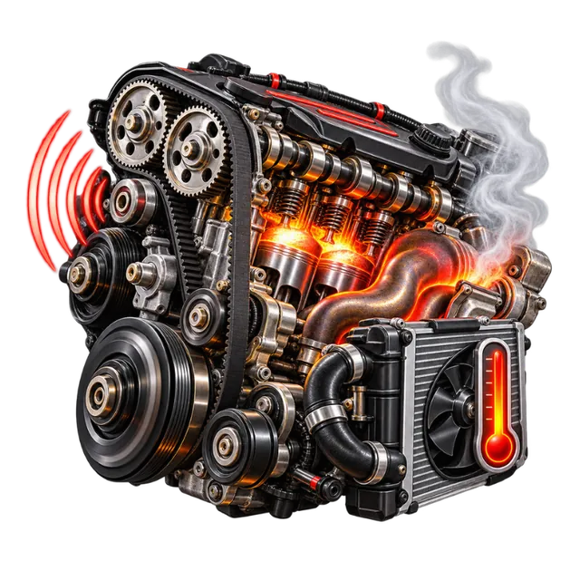 Engine — noises, timing and heat